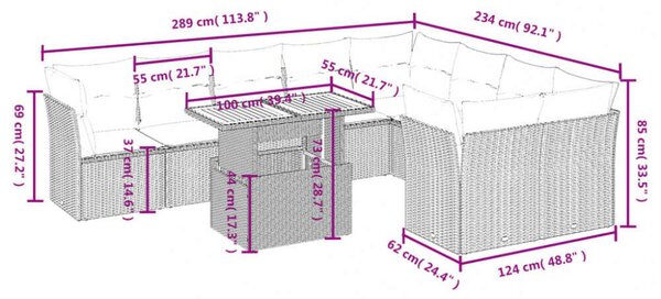 VidaXL Polyrattan Kerti Ülőgarnitúra - 10 részes - Fekete