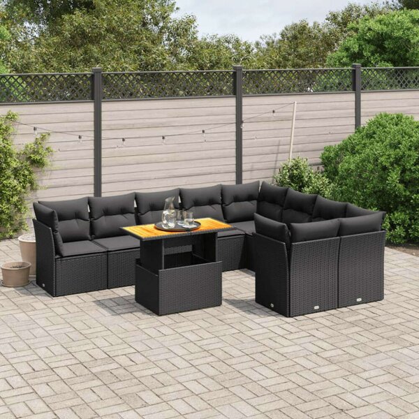 VidaXL Polyrattan Kerti Ülőgarnitúra - 10 részes - Fekete