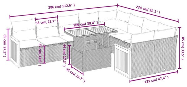 VidaXL Polyrattan Kerti Ülőgarnitúra - 10 részes - Fekete