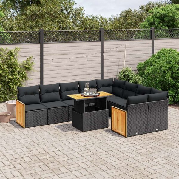 VidaXL Polyrattan Kerti Ülőgarnitúra - 10 részes - Fekete