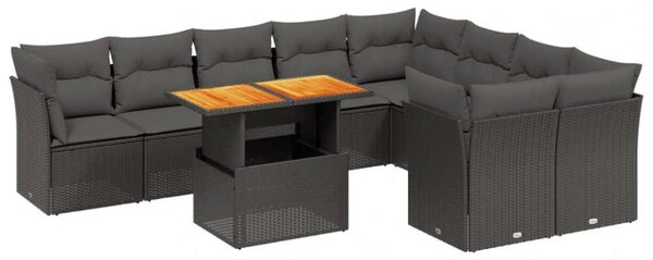 VidaXL Polyrattan Kerti Ülőgarnitúra - 10 részes - Fekete