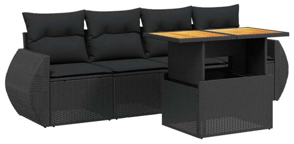 VidaXL 5 részes Kerti Kanapé szett - Fekete Polyrattan