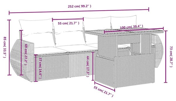 VidaXL 5 részes Kerti Kanapé szett - Fekete Polyrattan