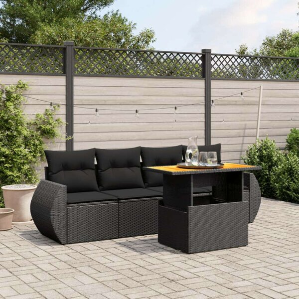 VidaXL 5 részes Kerti Kanapé szett - Fekete Polyrattan