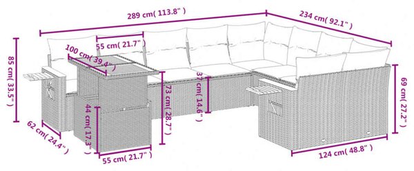 VidaXL Polyrattan Kerti Ülőgarnitúra - 10 részes - Fekete