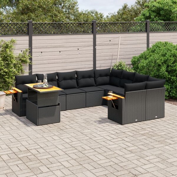 VidaXL Polyrattan Kerti Ülőgarnitúra - 10 részes - Fekete