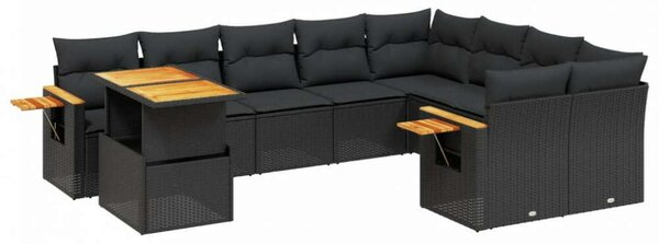 VidaXL Polyrattan Kerti Ülőgarnitúra - 10 részes - Fekete