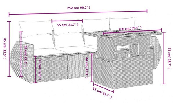 VidaXL 5 részes Kerti Kanapé szett - Fekete Polyrattan