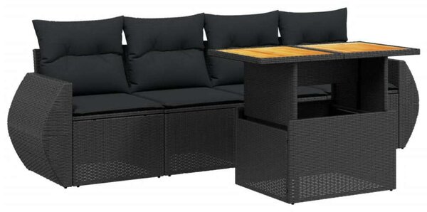 VidaXL 5 részes Kerti Kanapé szett - Fekete Polyrattan