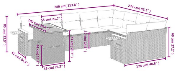 VidaXL Polyrattan Kerti Ülőgarnitúra - 10 részes - Fekete