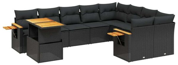 VidaXL Polyrattan Kerti Ülőgarnitúra - 10 részes - Fekete