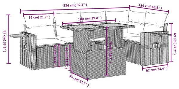 VidaXL Polyrattan Kerti Ülőgarnitúra - 6 részes - Bézs