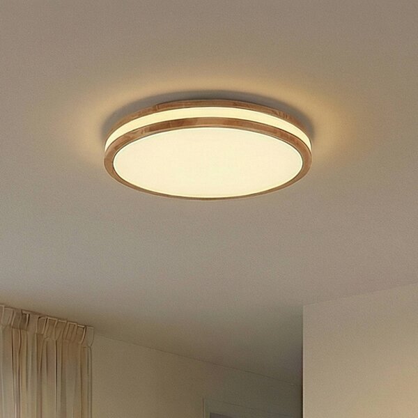 Lindby Emiva LED mennyezeti lámpa, 50 cm, világos fa, CCT, dimmelhető, Világos fa, Nappali / Étkező, Fa, Modern