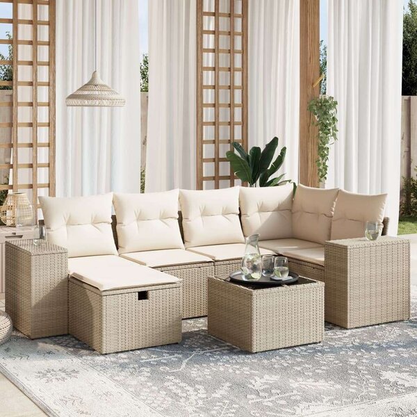 VidaXL Polyrattan Kerti Ülőgarnitúra - 7 részes - Bézs