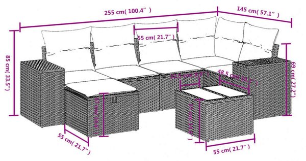 VidaXL Polyrattan Kerti Ülőgarnitúra - 7 részes - Bézs