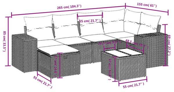 VidaXL Polyrattan Kerti Ülőgarnitúra - 7 részes - Bézs