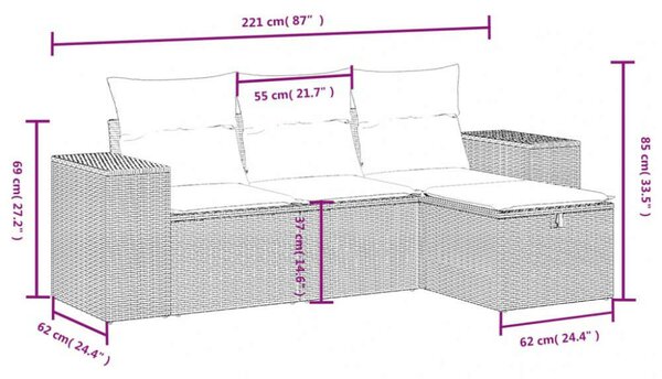 VidaXL Polyrattan Kerti Ülőgarnitúra - 4 részes - Bézs