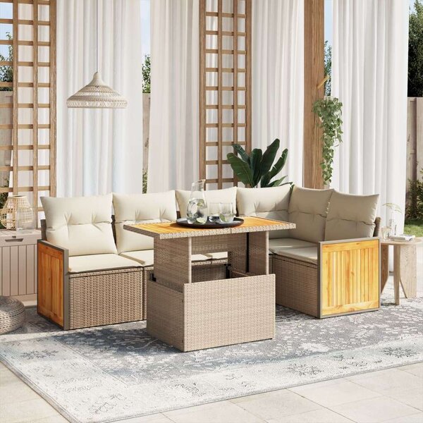 VidaXL Polyrattan Kerti Ülőgarnitúra - 6 részes - Bézs