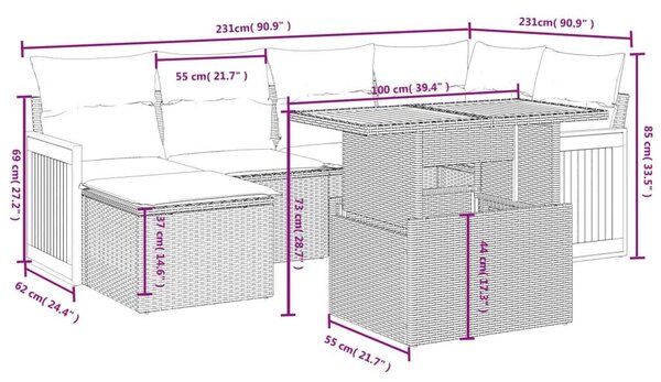 VidaXL Polyrattan Kerti Ülőgarnitúra - 6 részes - Bézs