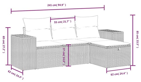 VidaXL Polyrattan Kerti Ülőgarnitúra - 4 részes - Bézs