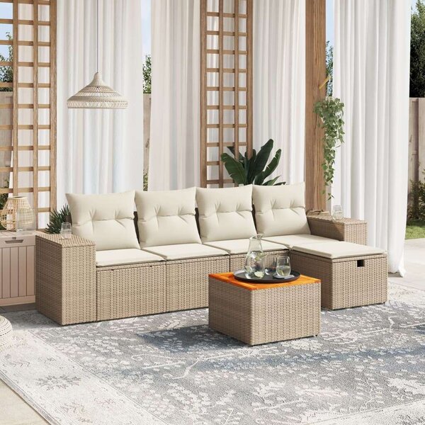 VidaXL Polyrattan Kerti Ülőgarnitúra - 6 részes - Bézs