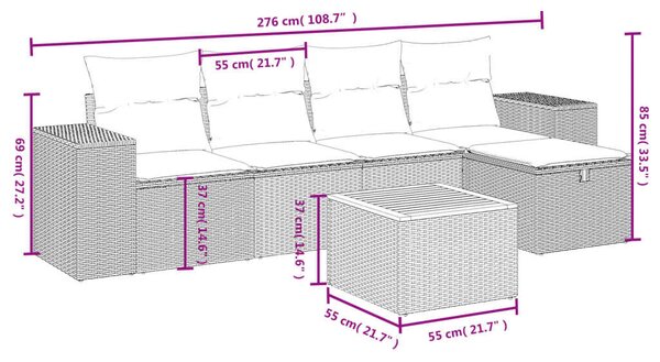 VidaXL Polyrattan Kerti Ülőgarnitúra - 6 részes - Bézs