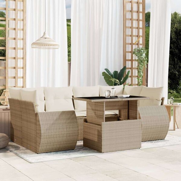 VidaXL Polyrattan Kerti Ülőgarnitúra - 7 részes - Bézs