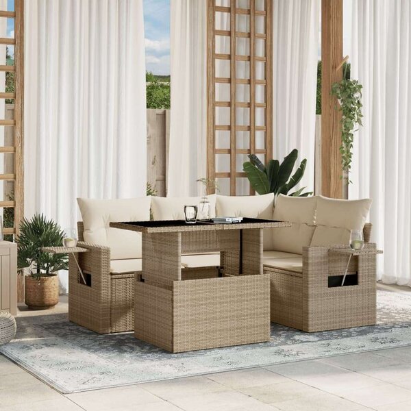 Polyrattan Kerti Ülőgarnitúra - 5 részes - Bézs