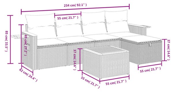 Polyrattan Kerti Ülőgarnitúra - 6 részes - Bézs