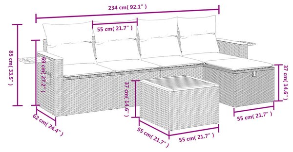 Polyrattan Kerti Ülőgarnitúra - 6 részes - Bézs