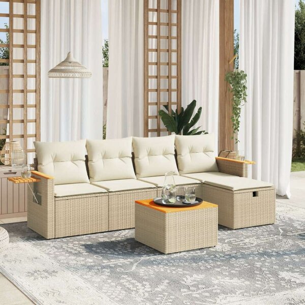 Polyrattan Kerti Ülőgarnitúra - 6 részes - Bézs