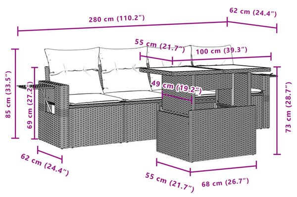 VidaXL 5 részes Polyrattan Kerti Ülőgarnitúra - Bézs