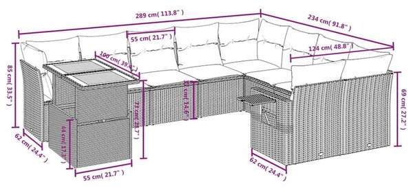 VidaXL Polyrattan Kerti Ülőgarnitúra - 10 részes - Fekete