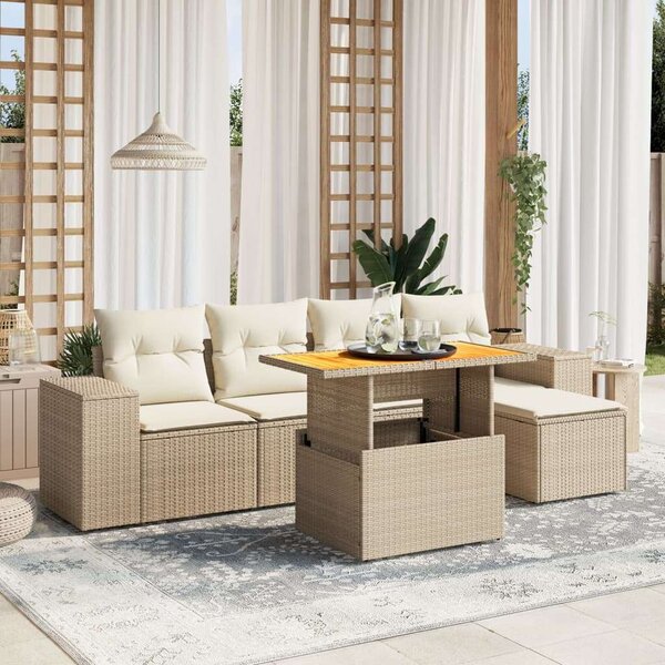 VidaXL Polyrattan Kerti Ülőgarnitúra - 6 részes, Bézs