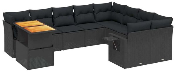 VidaXL Polyrattan Kerti Ülőgarnitúra - 10 részes - Fekete