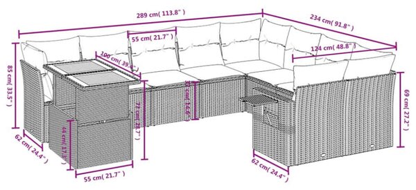 VidaXL Polyrattan Kerti Ülőgarnitúra - 10 részes - Fekete