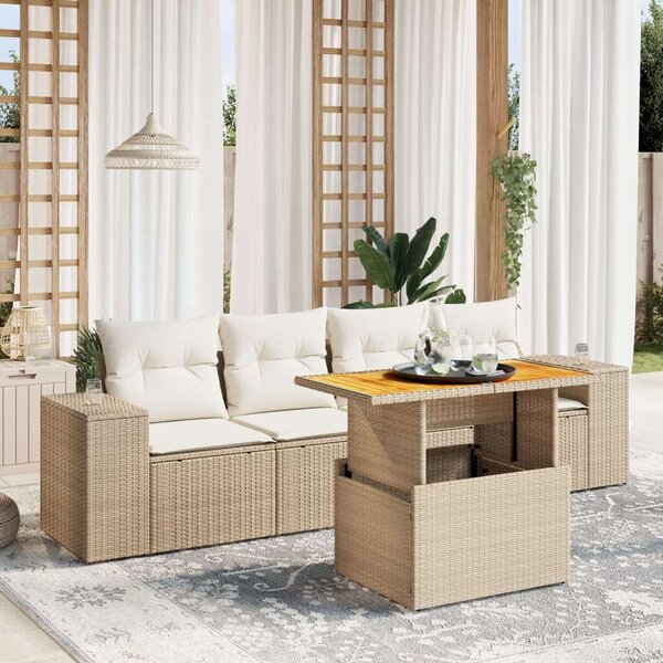 VidaXL Polyrattan Kerti Ülőgarnitúra - 5 részes - Bézs