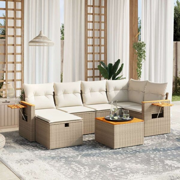 VidaXL Polyrattan Kerti Ülőgarnitúra - 7 részes - Bézs