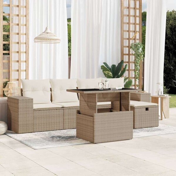 VidaXL Polyrattan Kerti Ülőgarnitúra - 6 részes - Bézs