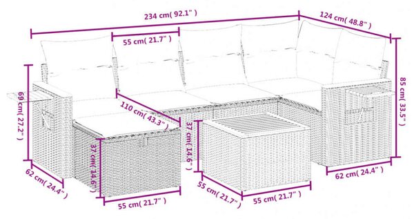 VidaXL Polyrattan Kerti Ülőgarnitúra - 7 részes - Bézs