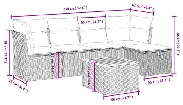 VidaXL Polyrattan Kerti Ülőgarnitúra - 6 részes - Bézs