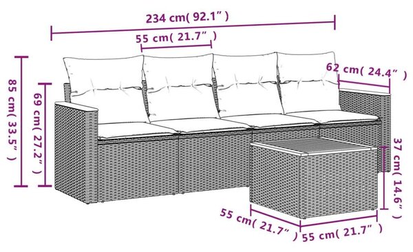 VidaXL Polyrattan Kerti Ülőgarnitúra - 5 részes - Bézs