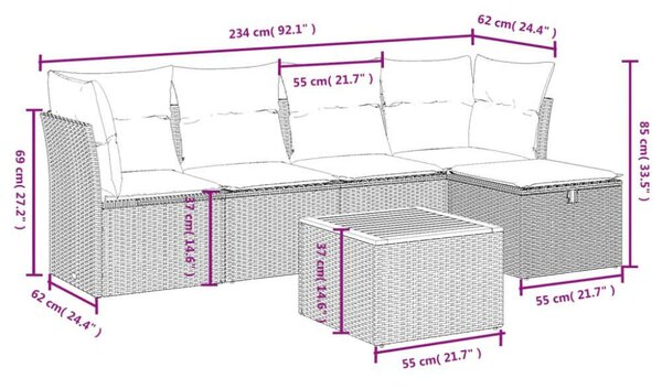 VidaXL Polyrattan Kerti Ülőgarnitúra - 6 részes - Bézs
