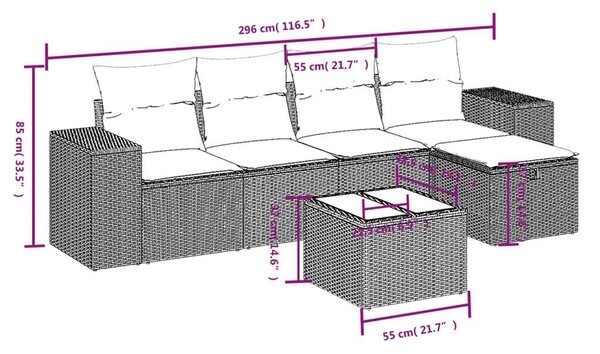 VidaXL Polyrattan Kerti Ülőgarnitúra - 6 részes - Bézs