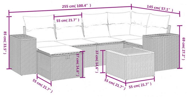 VidaXL Polyrattan Kerti Ülőgarnitúra - 7 részes - Bézs