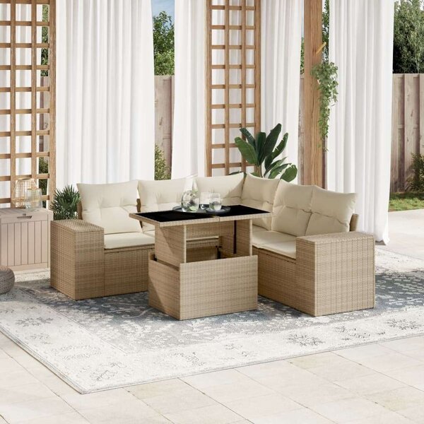 VidaXL Polyrattan Kerti Ülőgarnitúra - 6 részes - Bézs