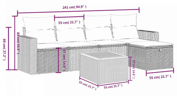 VidaXL 6 részes bézs polyrattan kerti ülőgarnitúra párnával