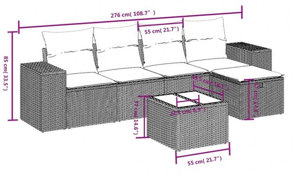 VidaXL Polyrattan Kerti Ülőgarnitúra - 6 részes - Bézs