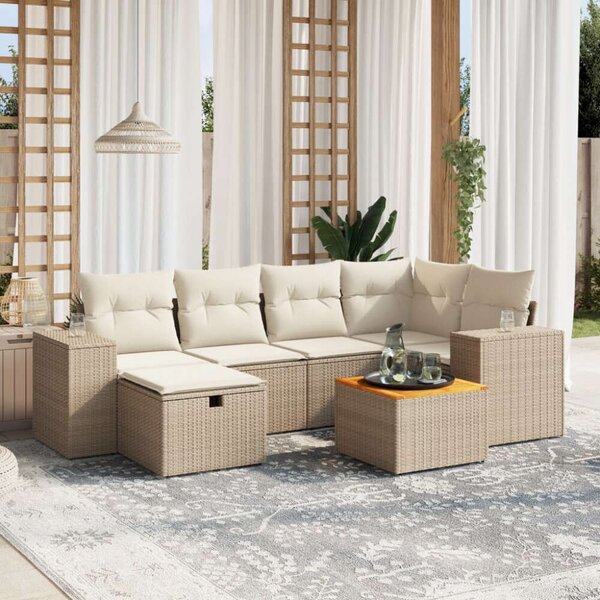 VidaXL Polyrattan Kerti Ülőgarnitúra - 7 részes - Bézs