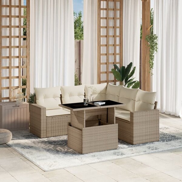 VidaXL Polyrattan Kerti Ülőgarnitúra - 6 részes, Bézs